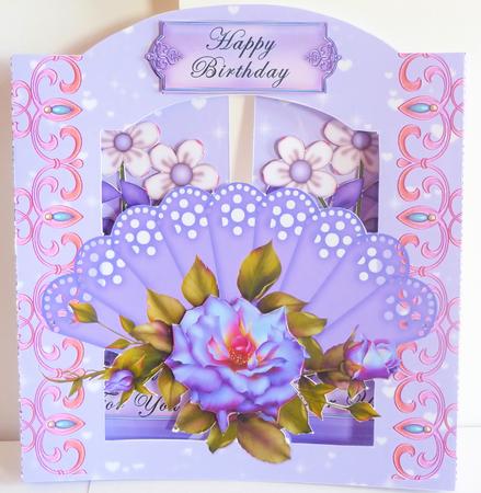 Blue Rose Fan Back to Front Card Kit by Karen Nash