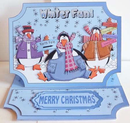 Christmas Penguins in the Snow Easel Card Kit with Envelope by Karen Nash