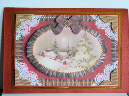 Christmas View Lace N Ruffle Card Front Step by Step by Karen Nash