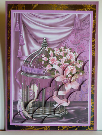Rose Bouquet on a Bird Cage, Scalloped Corner Stacker by Karen Nash