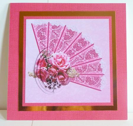 Pink Fan and Roses by Karen Nash