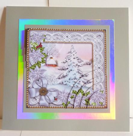 Pink Snow Tree Silver Poinsettia 6in Duo Corner Stacker by Karen Nash