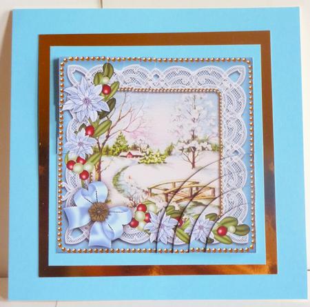 Pretty Snow Scene Blue Poinsettia 6in Duo Corner Stacker by Karen Nash
