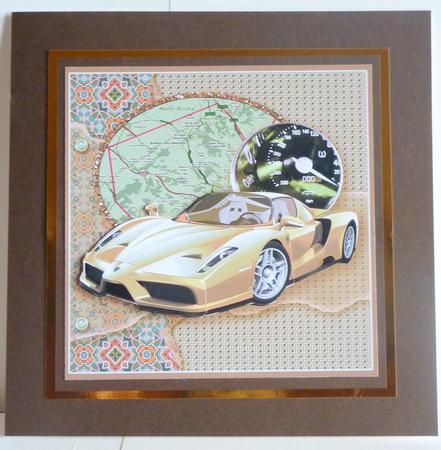 Cream Ferrari 8in x 8in Decoupage by Karen Nash