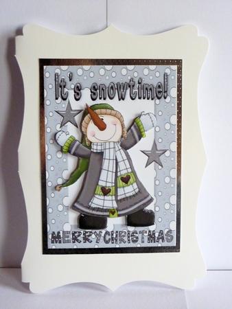 Snowman with Carrot Nose in Silver Snow Frame A5 by Karen Nash