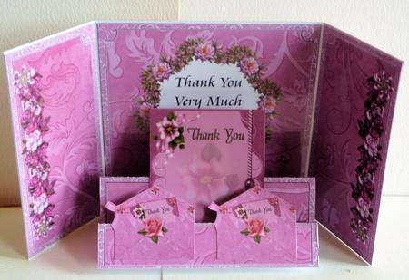 Gatefold Step Card - Pink Rose Thank You by Karen Nash
