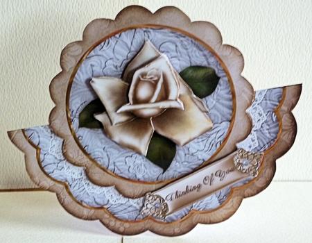 Cream Silver Rose Thinking of You - Scallop Edge Wobble Card by Karen Nash