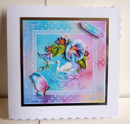 Morning Glory Swan Card Front with Step by Step by Karen Nash