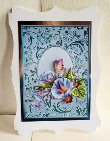 Petunia in a Blue Swirl Frame Card Front by Karen Nash