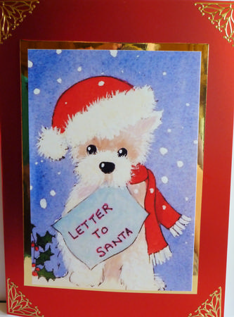Santa Westie and Westie by the Tree by Karen Nash