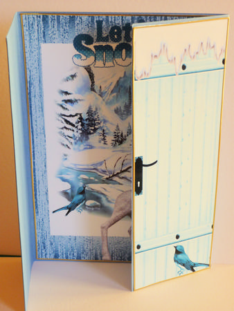 Snowy Scene with Reindeer & Little Bird, Gatefold by Karen Nash