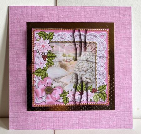 Pink Snow Tree Poinsettia 5in Cross Stacker by Karen Nash