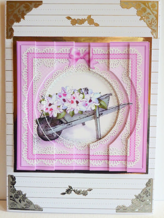 Flower Filled Wheelbarrow Quick Card with Circular Side Stac by Karen Nash