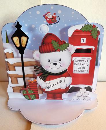 3D Pop Up Front Teddy Ed Xmas Card Kit by Karen Nash