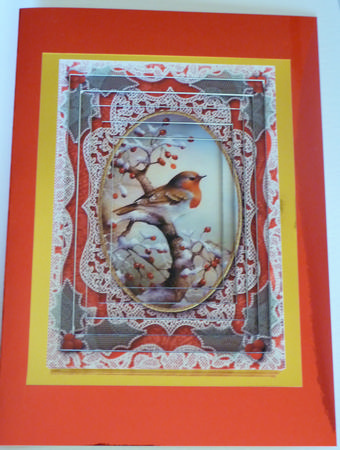 Christmas Robin Lace Card Topper A4 Tunnel Kit by Karen Nash