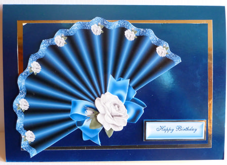 Gorgeous Blue Fan with White Rose Topper by Karen Nash