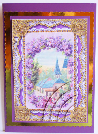 Lavender View Gold Lace 7x5inch Duo Corner Stack Card Front by Karen Nash