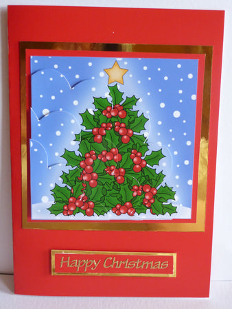 Xmas Holly Tree Quick Card Shell Edged Corner Side Stacker by Karen Nash