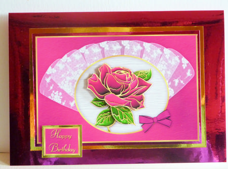 Satin Applique Rose and Lace Fan Birthday by Karen Nash