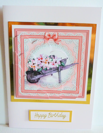 Flower Filled Wheelbarrow Shell Edged Corner Side Stacker by Karen Nash