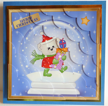8 x 8 Xmas Teddy Snowglobe Kit with Scalloped Corners by Karen Nash