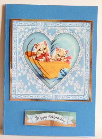 Pretty Kittens in Sunbonnet - Heart Pyramid Card by Karen Nash