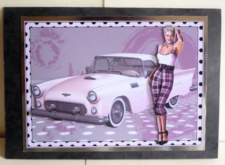1950s Rock and Roll Lady and Her Pink T-bird A4 Mini Kit by Karen Nash