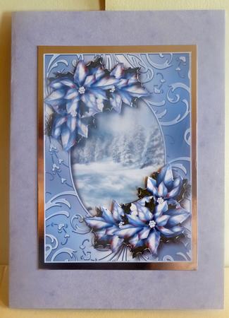 Christmas Ice Blue Poinsettia Snow Scene by Karen Nash