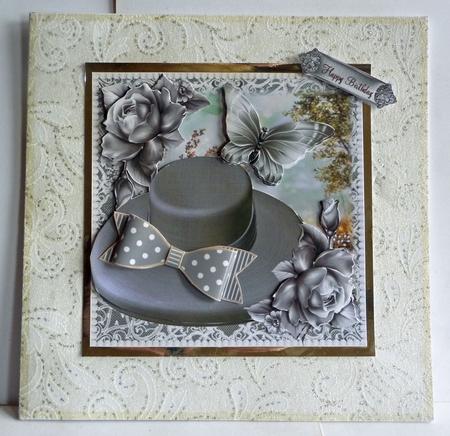 Beautiful Teal and Paper Bow Hat Card Front Kit by Karen Nash
