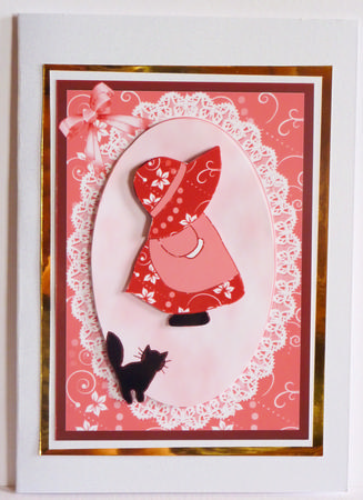 Pink Bonnet Girl and Cat Decoupage by Karen Nash