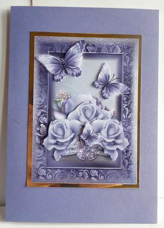 Beautiful Blue Roses and Butterfly Card Front by Karen Nash