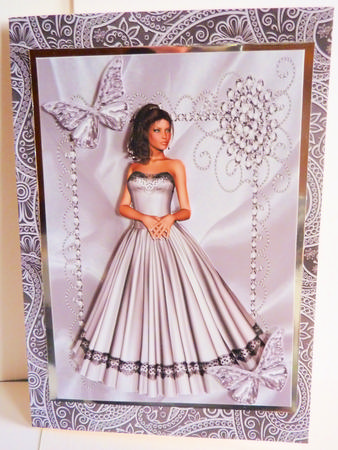 Elegant Lady in Silver Gown with Silver Butterflies by Karen Nash