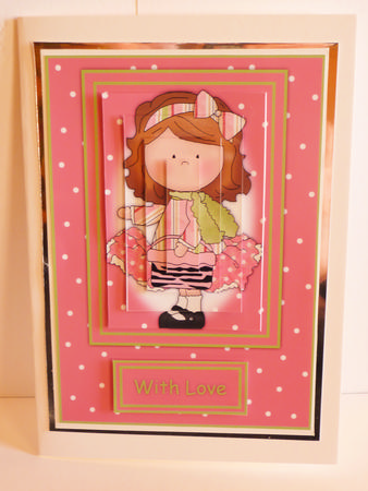 Le Chic Girl in Pinks & Greens Card Front & Pyramid by Karen Nash