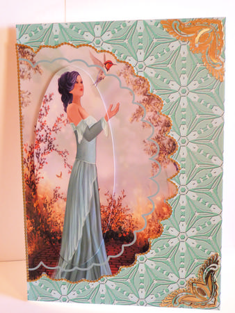 Lady in Green Scalloped Edge Card by Karen Nash