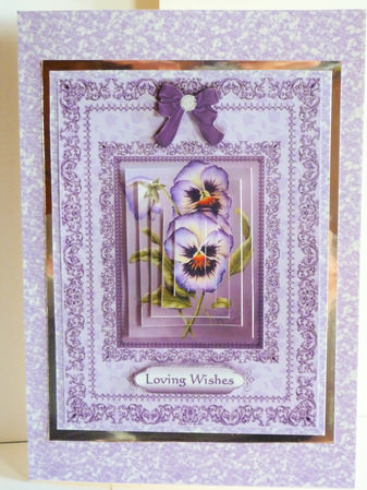 Purple Pansies A5 Pyramid Card Front by Karen Nash