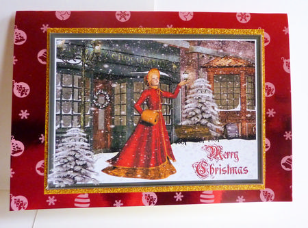 A4 Lady in Vintage Snow Christmas Scene by Karen Nash