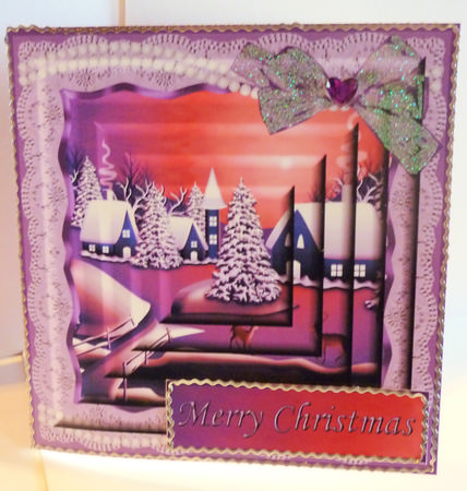 Sunset Over the Snow with Lace Frame Easy Pyramid Quick Card by Karen Nash