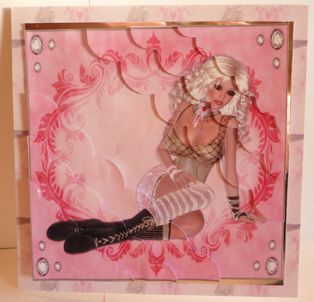 Beautiful Lady in Pink & Sage 8x8 Scallop Corner Stacker by Karen Nash