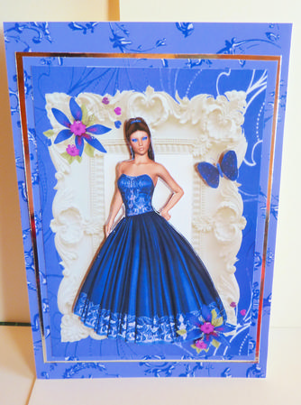 Beautiful Lady in Blue Gown in Cream Frame A4 Topper by Karen Nash