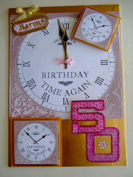 8 x 8 Birthday Clock Topper with 3D Decoupage Hands by Karoline Simone Coster