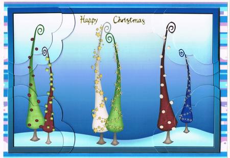 Funky Christmas Trees Triple Scalloped Corner Stacker by Kate Wordingham