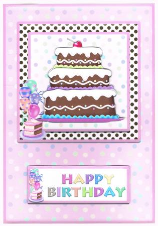 Happy Birthday Chocolate Cake Card Front Pink by Kate Wordingham