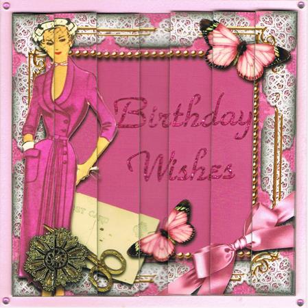 Pink Lady Butterfly 5inch Square Straight 2 Side Stacker by Kate Wordingham