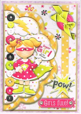 Pow Girls Rule Supergirl Double Scallop Envelope Card by Kate Wordingham
