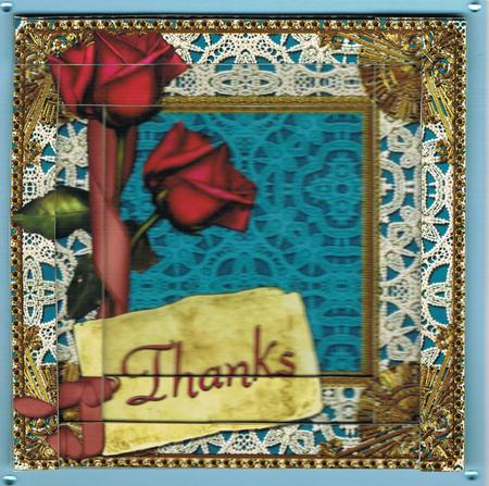 Teal Pink Rose Lace Thanks 5in Spiral Edge Stacker by Kate Wordingham