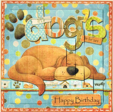 Its a Dog's Life for Sure Birthday Pyramid Card Front by Kate Wordingham