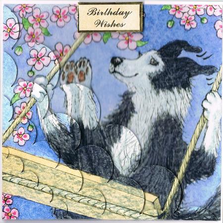 Collie Dog Swinging in the Blossom Scalloped Corner Stacker by Kate Wordingham