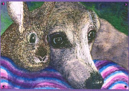 Greyhound and Rabbit Pals by Kate Wordingham
