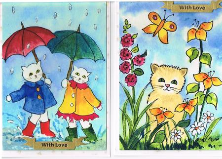 2 Cat Toppers - Original Watercolour Paintings by Kate Wordingham