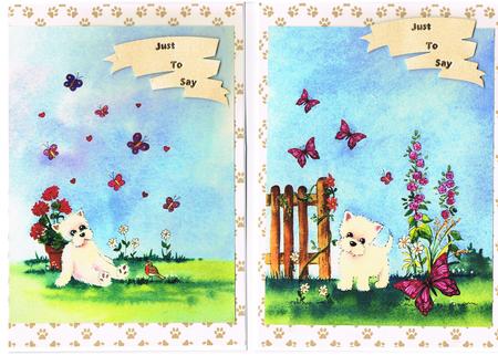 2 Watercolour Toppers, Westies with Butterflies by Kate Wordingham